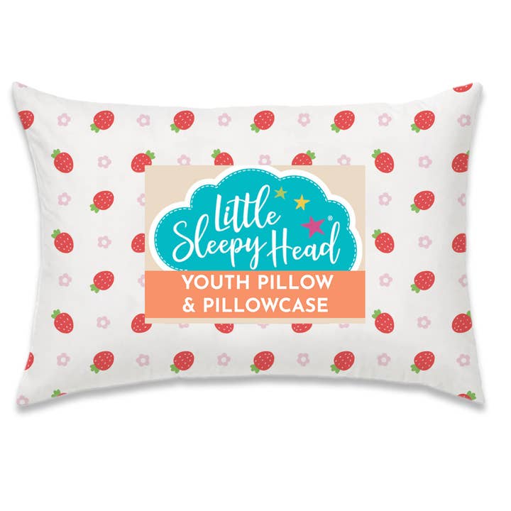 Youth Pillow + Pillowcase Set - Strawberries - 16"x22" for wholesale by Little Sleepy Head