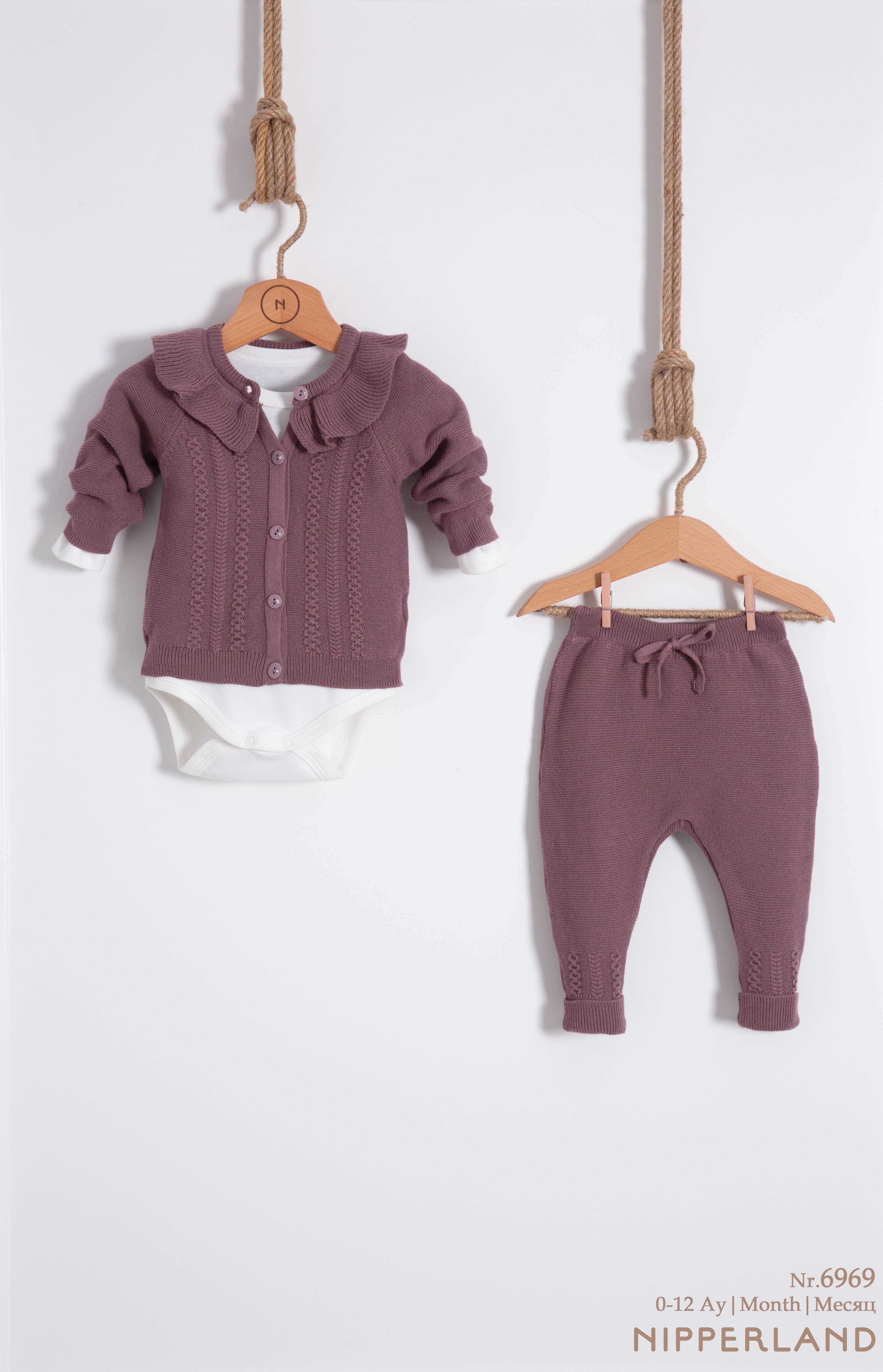 Nipperland – wholesale Clothing set – Baby –  3-piece Baby Outfit Cotton knit set 69691