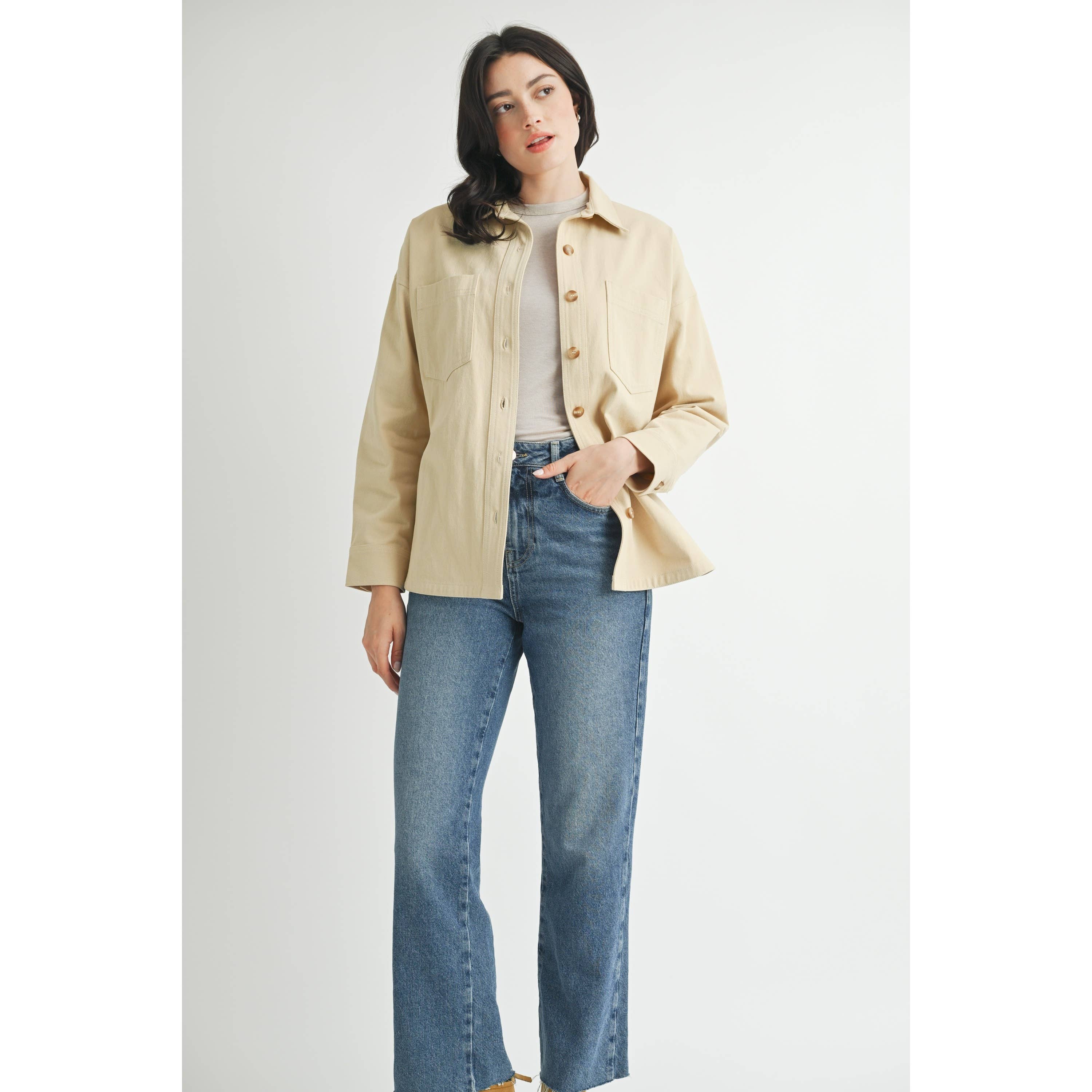 SAND COTTON TWILL SHIRT JACKET for wholesale on Faire5