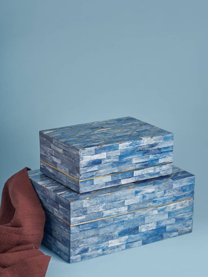 Monaco Blue Inlay Decorative Box Set (2-Piece) for wholesale by GAURI KOHLI