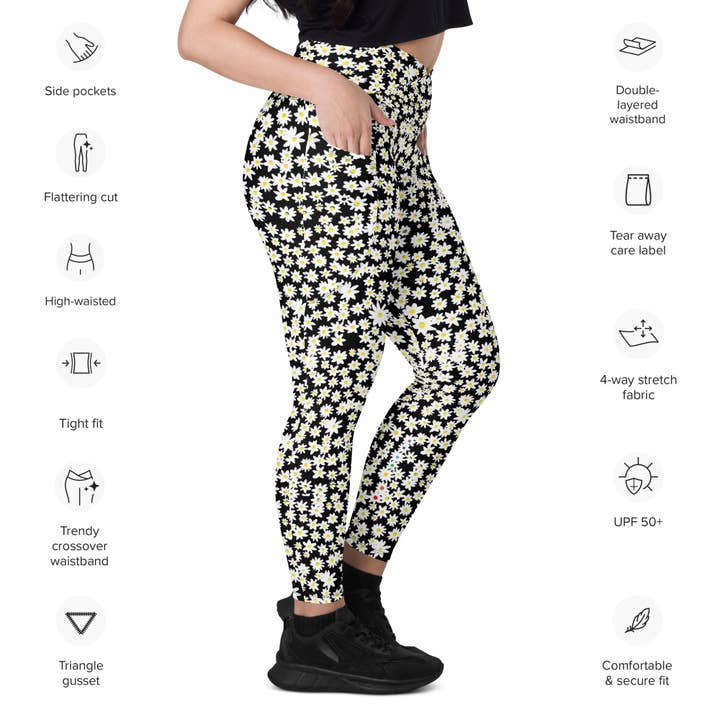 Daisy genbrugte crossover-leggings med lommer for engroshandel hos The Chakra Girl