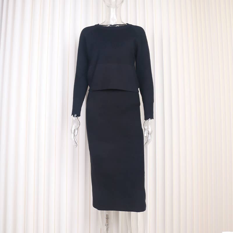 Sweetkama - Wholesale Top & Skirt Set - Women's - Solid Color Top & Skirt 2PCS Kintted Set Sweater Set HL730013