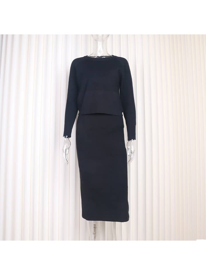 Sweetkama - Wholesale Top & Skirt Set - Women's - Solid Color Top & Skirt 2PCS Kintted Set Sweater Set HL730013