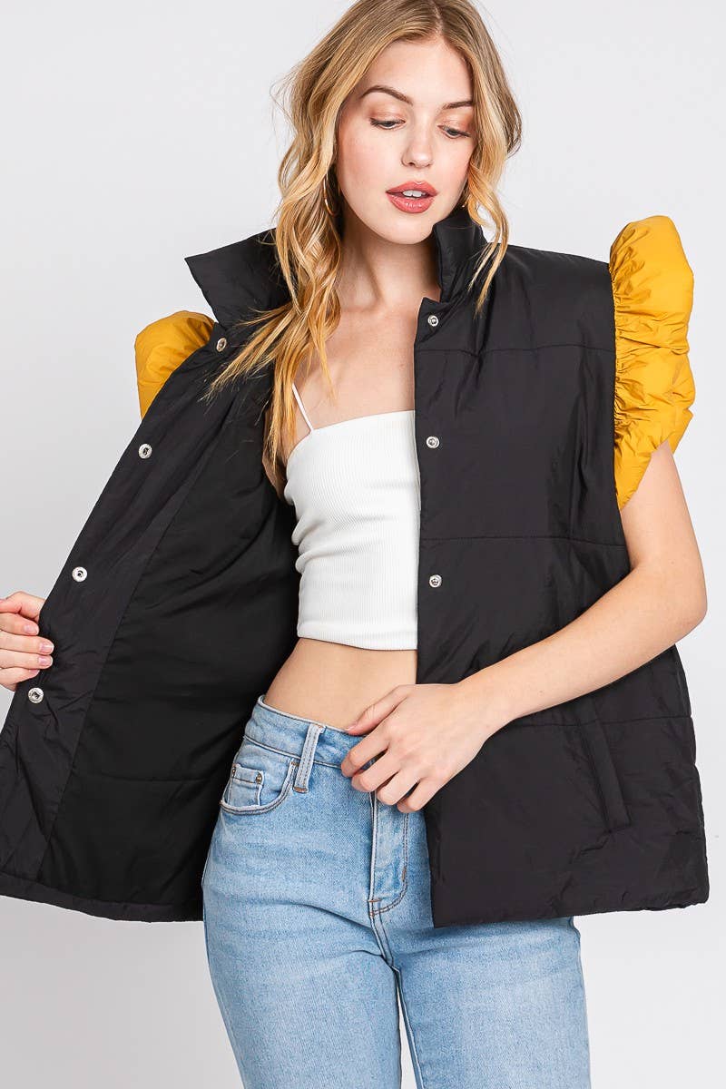 Sewn and Seen - Wholesale Outerwear Vest - Women's - PUFF SNAP BUTTON COLORBLOCK HIGH NECK VEST3