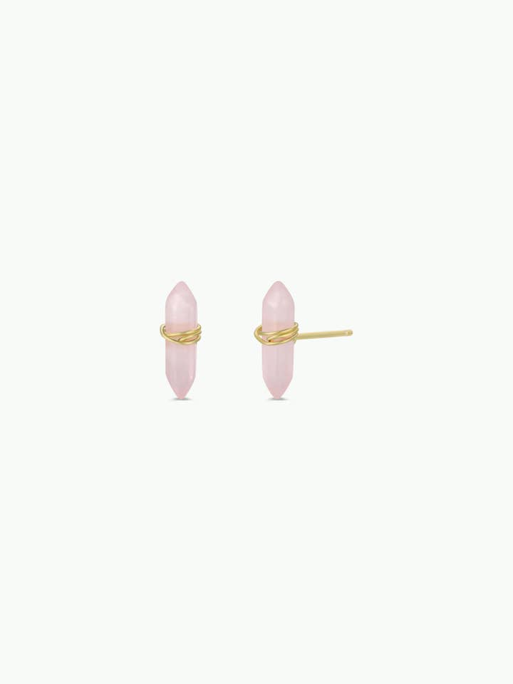 Mineral Point - Rose Quartz - Gold Wire Wrapped Earrings for wholesale by JaxKelly