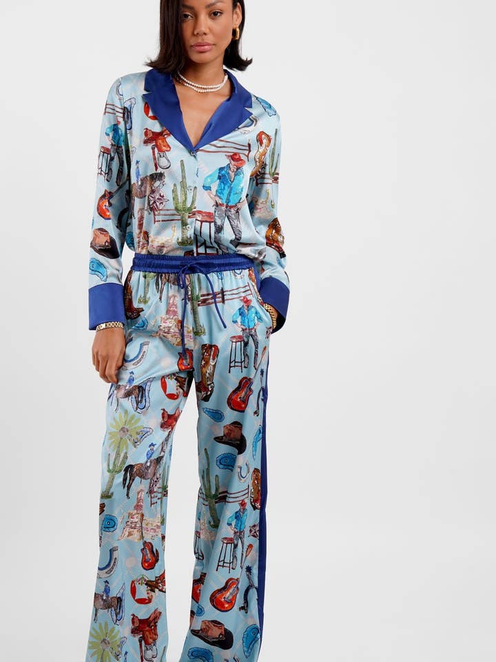 Lounge Pant / "Western Blues" for wholesale by Jessica Russell Flint