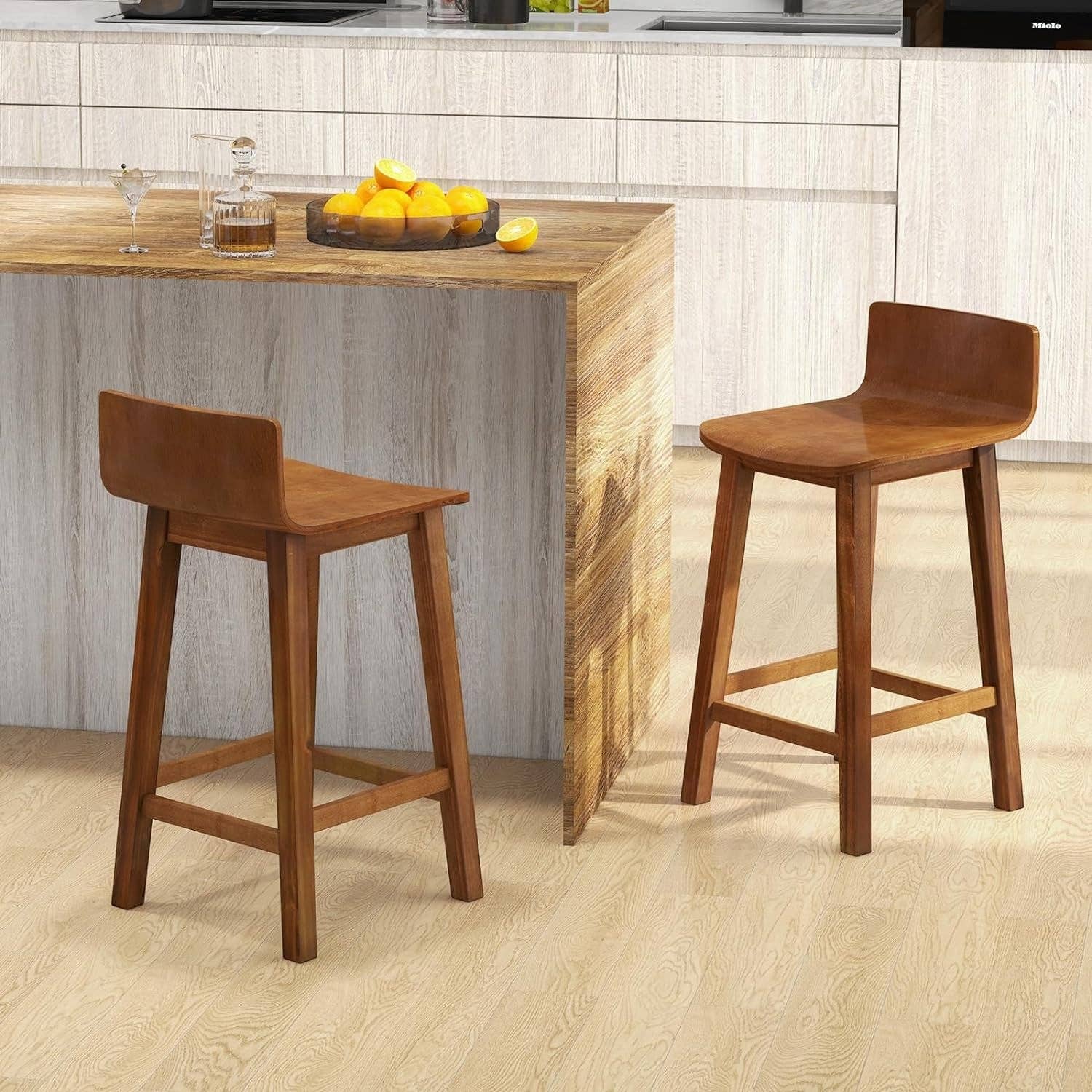 24.5 Inch Counter Height Farmhouse Wooden Bar Stool Set Of 2 With Brown Footrest And Low Back for wholesale on Faire1