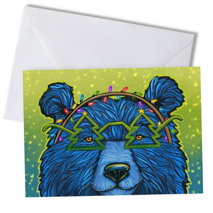 Carte de vœux de vacances Get Lit Bear pour la vente par Amanda Rose Warren