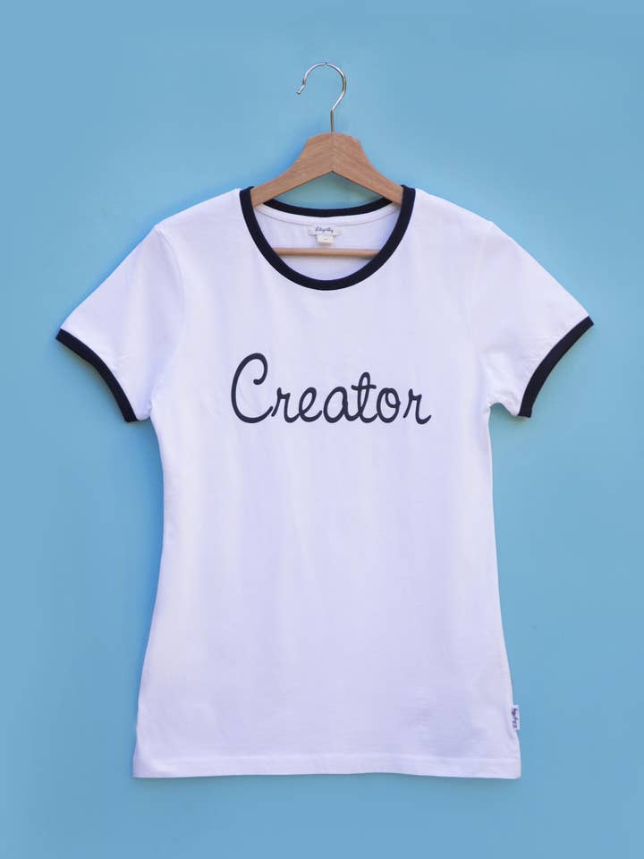 T-shirt blanc Creator Ringer en coton peigné pour la vente par Lilypilly