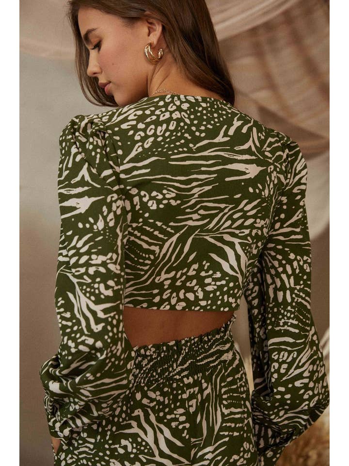 DEEP FOREST JT6277 FRONT WRAP WITH PUFF SLEEVE TOP for wholesale on Faire