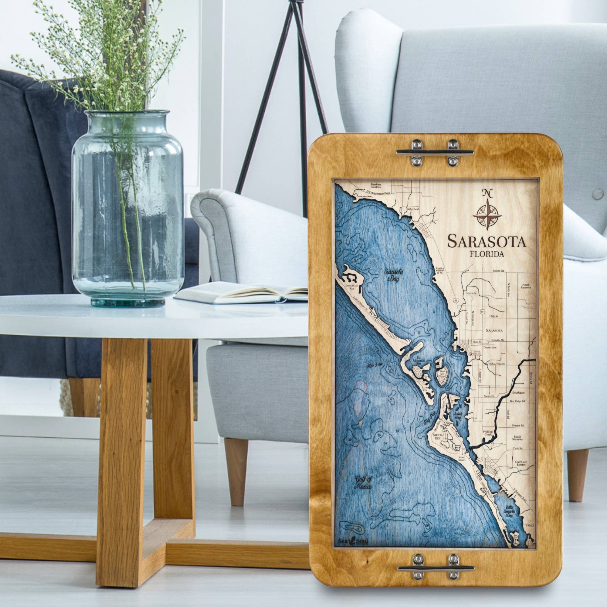 Sea & Soul Nautical Chart Art – Großhandel Serviertabletts – Küsten-Florida Nautische 3D-Holzkarte Serviertablett & Wandkunst16