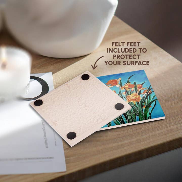 3dRose - Wholesale Coasters - 3dRose, Blooming Golden Daffodils Bold Line Art, Coaster3