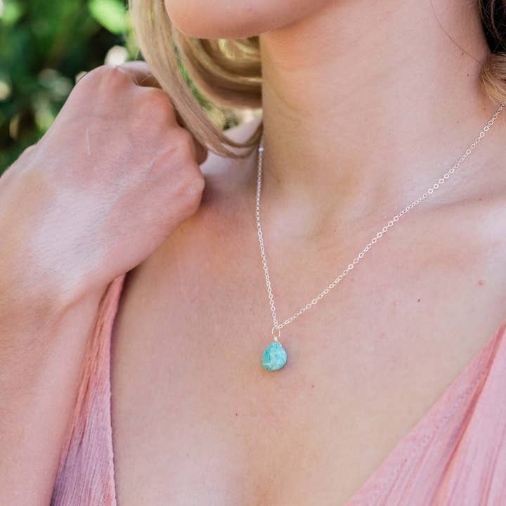 Tiny Amazonite Teardrop Necklace for wholesale by Luna Tide