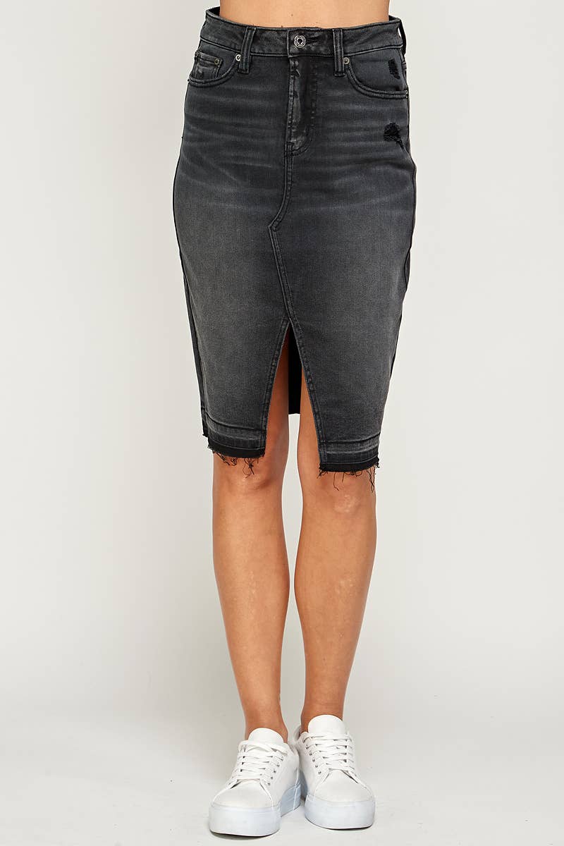 I1483SK - Black - Knee Length Denim Skirt for wholesale on Faire1