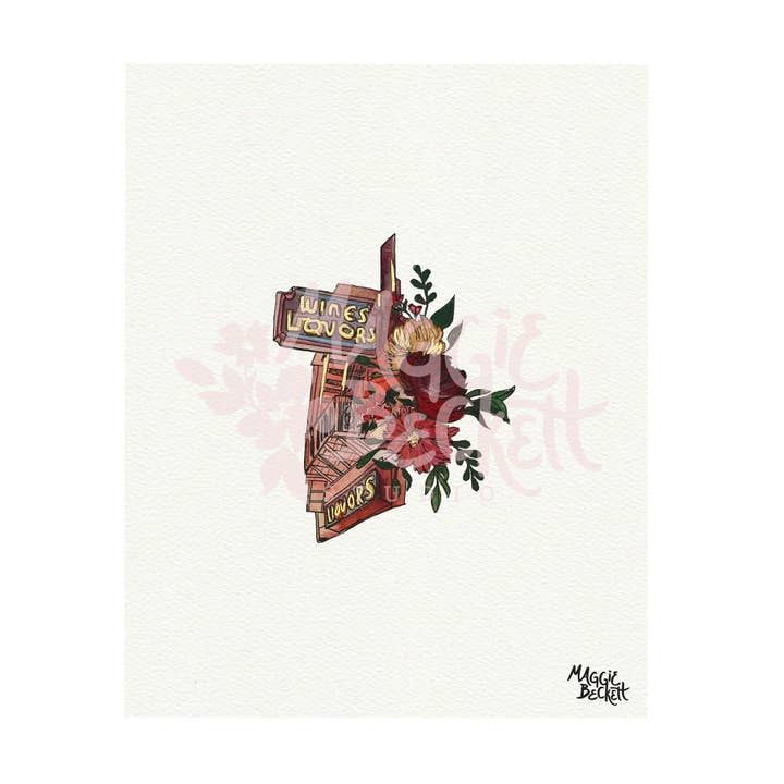 NYC Wines + Liquors Sign Art Print for wholesale by Maggie Beckett Studio