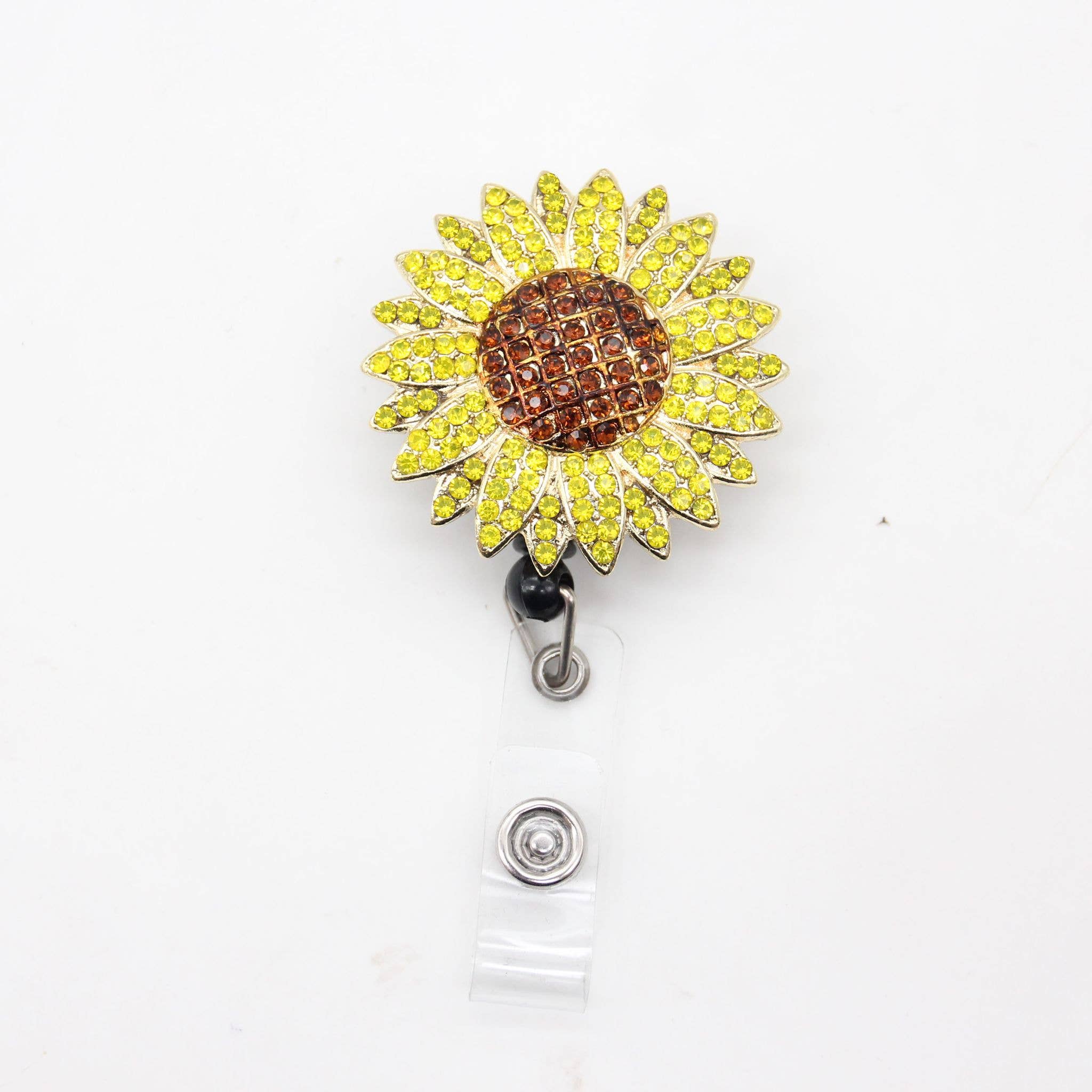 Round, Sunflower, Turquoise, Badge Reel, Glitter, Interchangeable