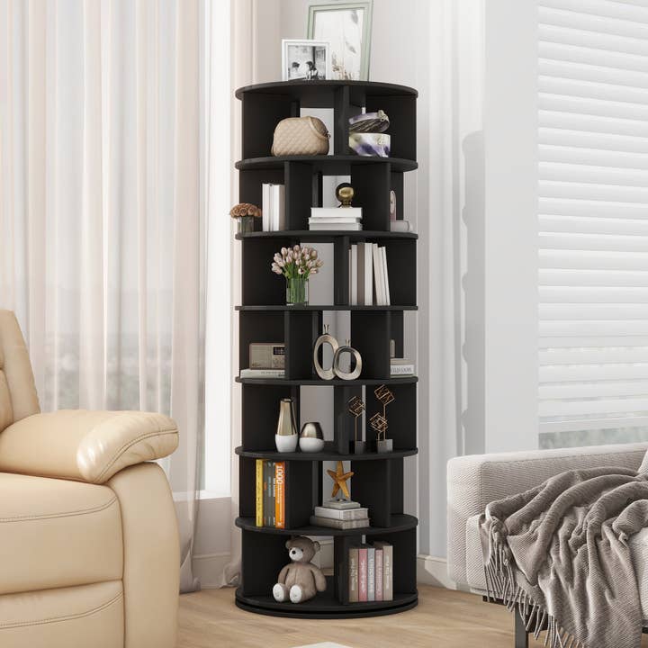 23.6" Black 7-Tier 360° Rotating Shoe Rack Tower Black/White for wholesale by 39F Inc.