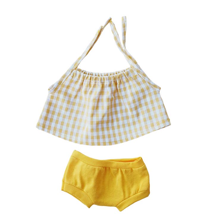 Vichy Yellow Strappy Shirt And Matching Jersey Panty for wholesale by Maman Poule et Papa Coq