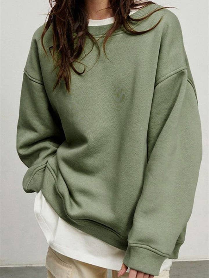 EmberLoom - Wholesale Sweatshirt – Women's - Women's Solid Color Oversized Crewneck Fleece Sweatshirt6