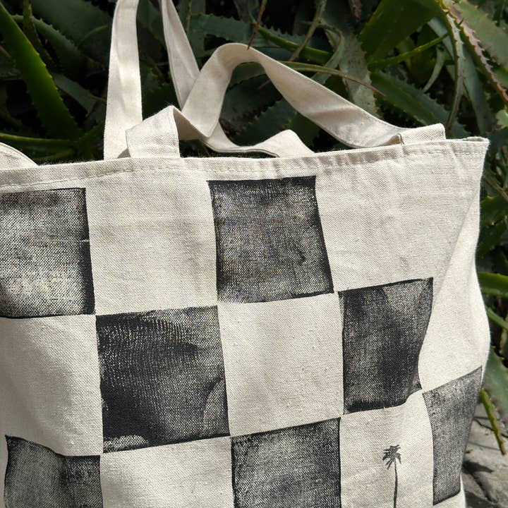 Sol & Frond - Wholesale Tote Bag - Unisex - Palm Checkered Tote Bag