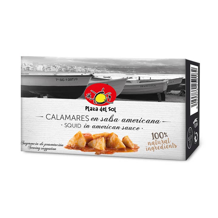 Squid (Pieces) in American Sauce 115g for wholesale by Plaza del sol