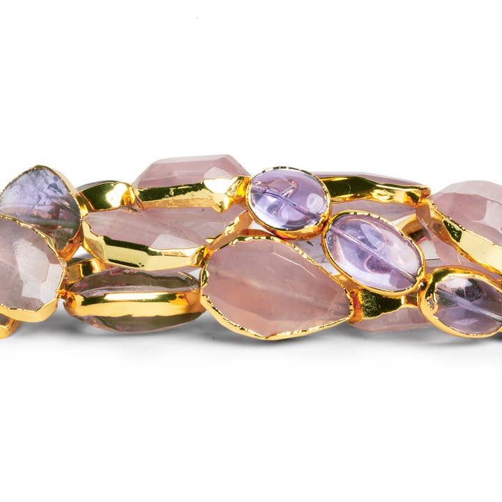 Perles multi-pierres dorées à la feuille d'or 16x12mm, 5 pouces, 11 perles pour la vente par The Bead Traders