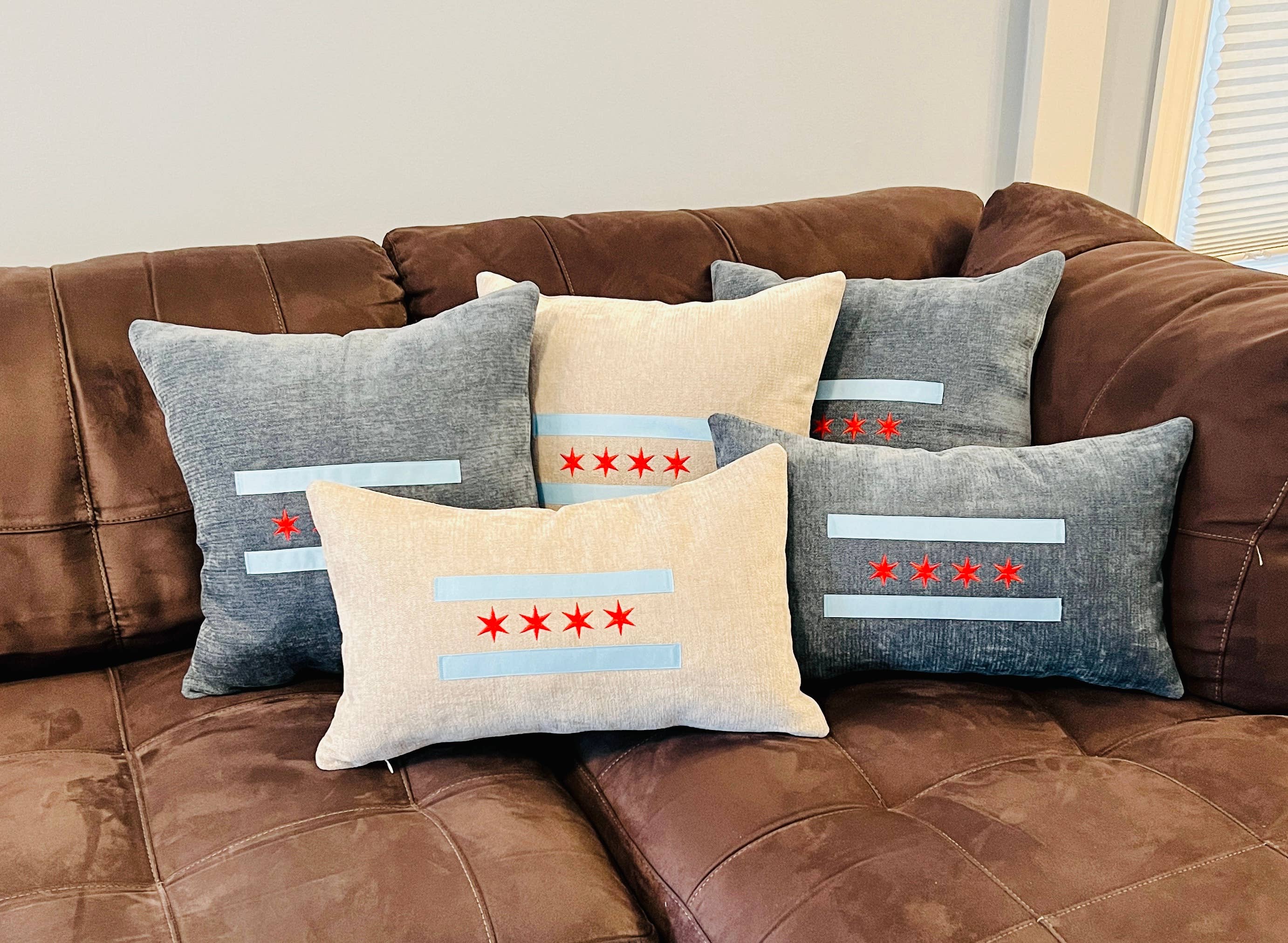 tori grace outfitters - Wholesale Throw/Decorative Pillow - chicago flag throw pillow, embroidered chicago pillow