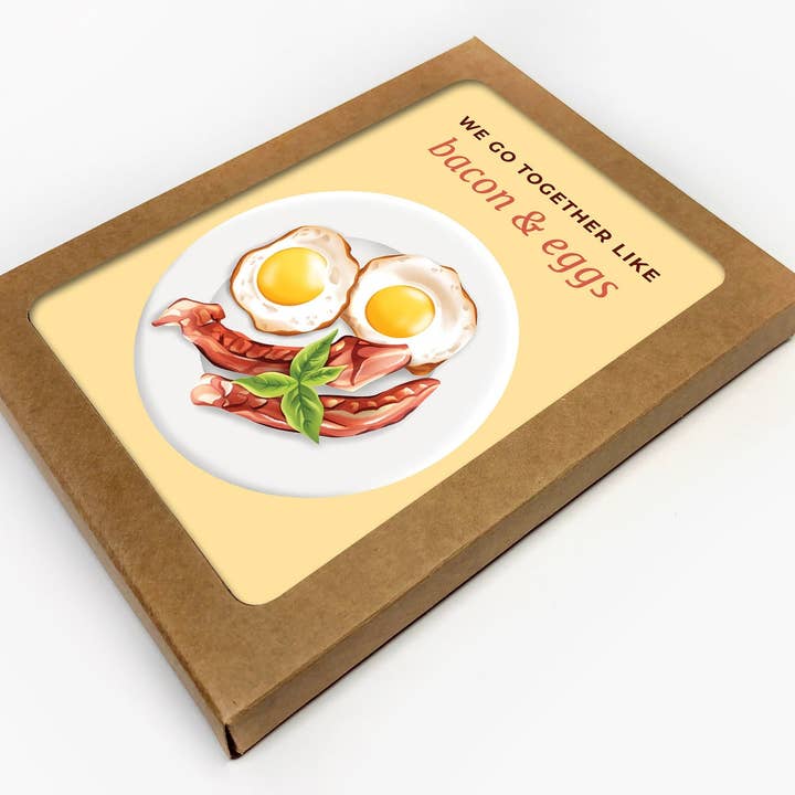 We Go Together Like Bacon & Eggs Pun Love Card Set of 10 for wholesale by RachIllustrate