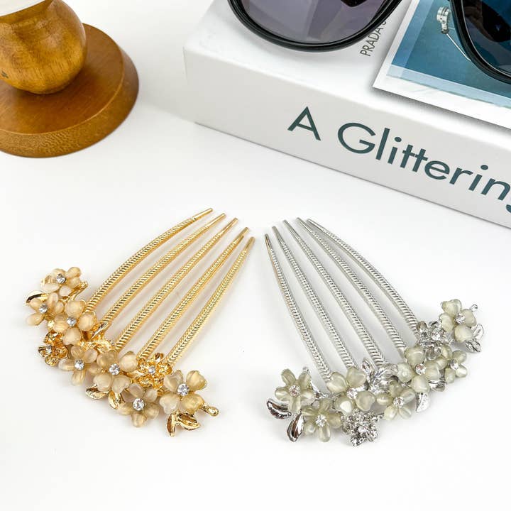 SoapElenGlen - Wholesale Hair Pin - Rhinestone Small Flower Hair Side Comb,Bridal Hairpin