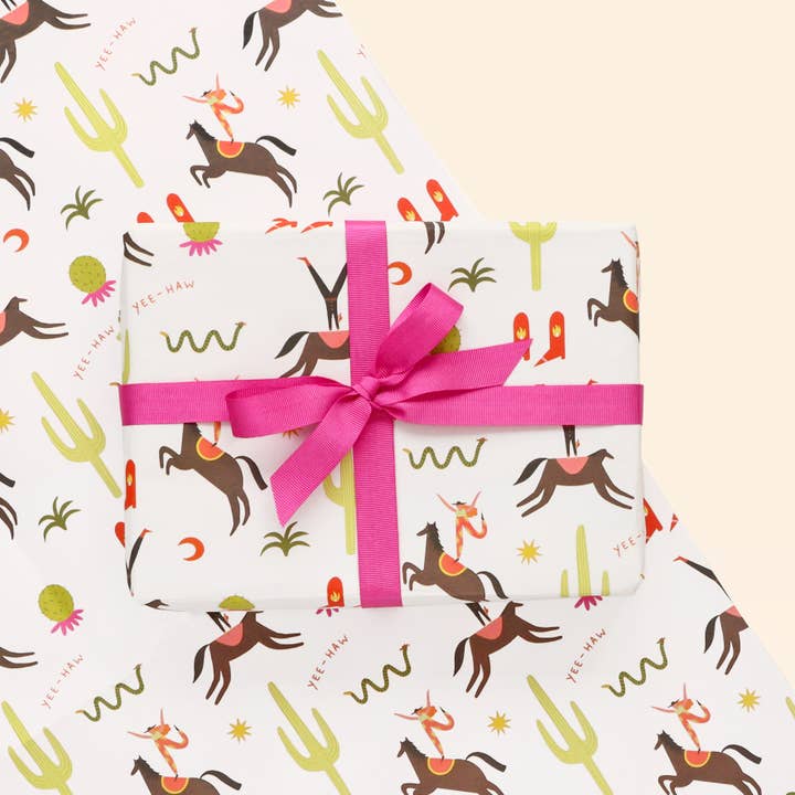 Little Black Cat Illustrated Goods - Wholesale Flat Wrap - Cactus Cowboys Wrapping Paper Sheets | Western Gift Wrap