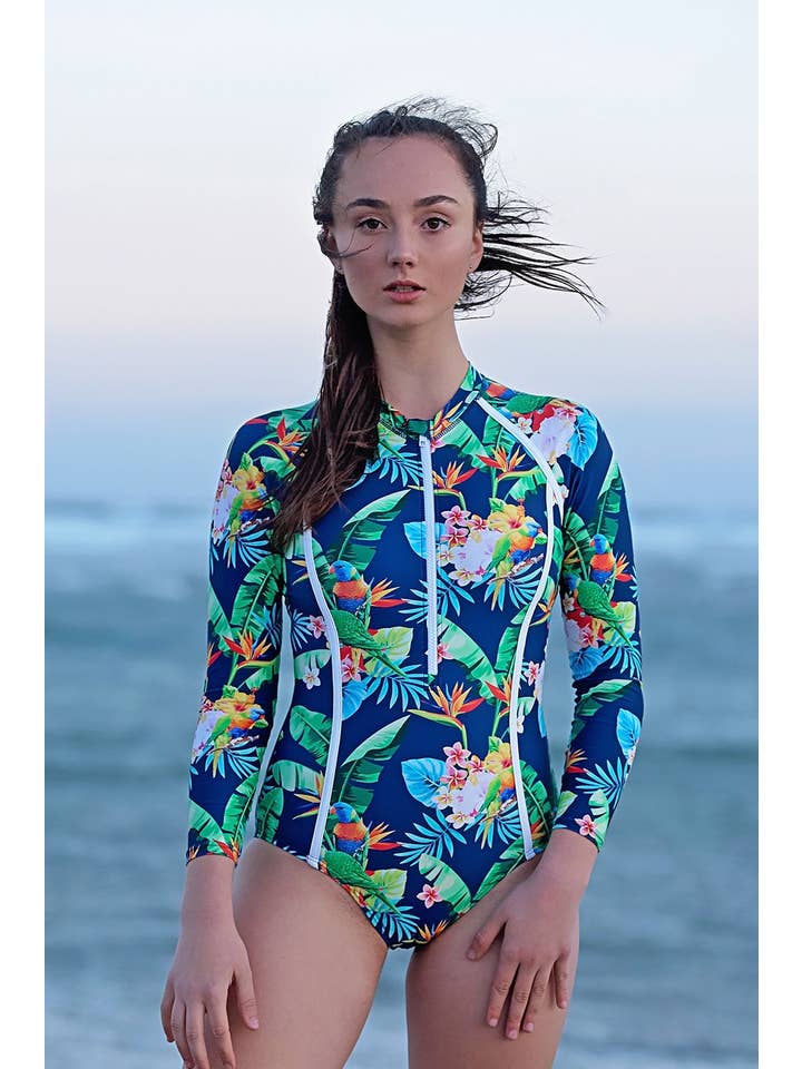 Tribe Tropical - Wholesale One Piece Swimsuit - Kids - Teenage Girl / Tween Long-Sleeve Swimsuit - 'Lorikeet Love'