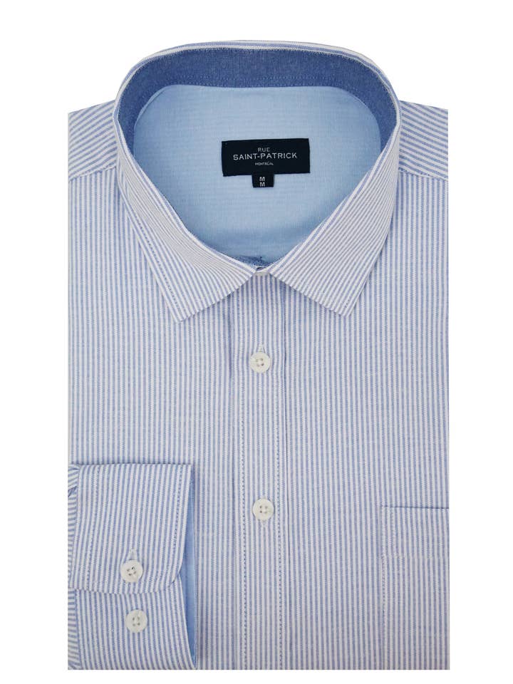 Kensington Randig Stretch Oxfordskjorta i Isblå och Vit för wholesale av Rue Saint-Patrick