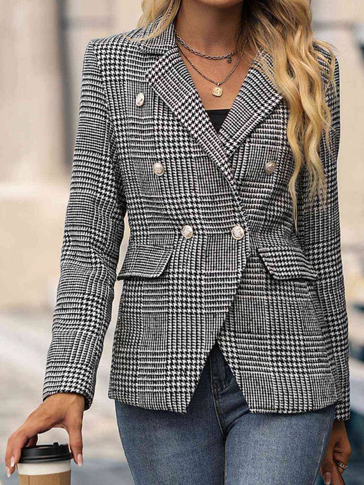 Houndstooth Buttoned Long Sleeve Blazer for wholesale on Faire