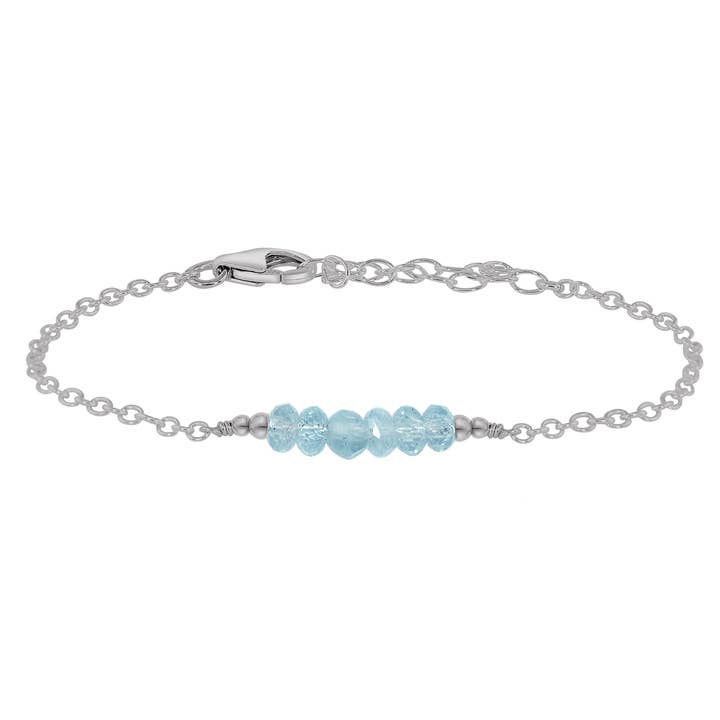 Sparkling Blue Aquamarine Gemstone Faceted Bead Bar Bracelet for wholesale by Luna Tide