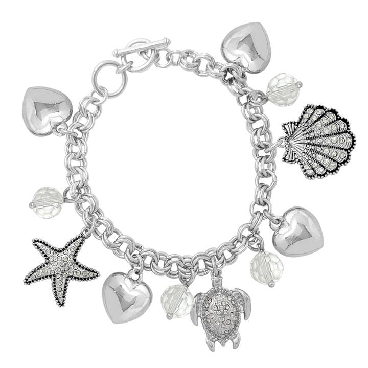 SP Sophia Collection - Wholesale Charm/Dangle Bracelet - Ocean Theme & Heart Charm Toggle Chain Bracelet