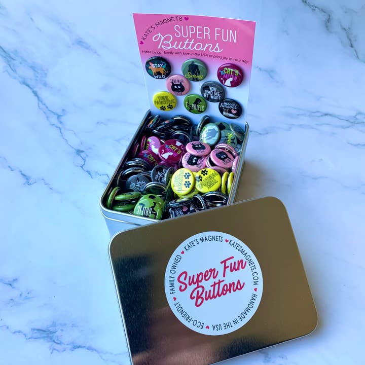 Kate's Magnets - Wholesale Lapel Pin/Button - Animal Button Tin of 200 1" Buttons1