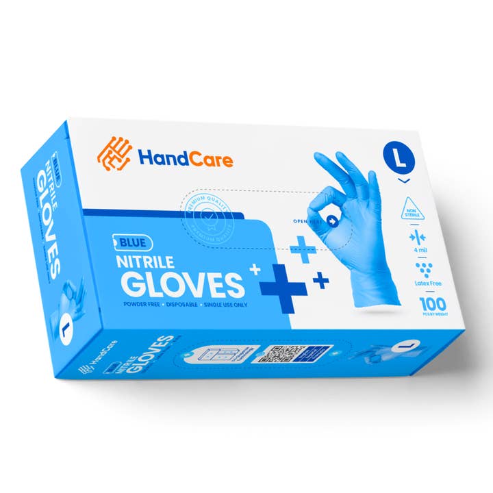 HandCare Blue Nitrile Gloves - Exam Grade, Powder Free (4 Mil), 1,000 Gloves - 10 CASES for wholesale by Gloves.com