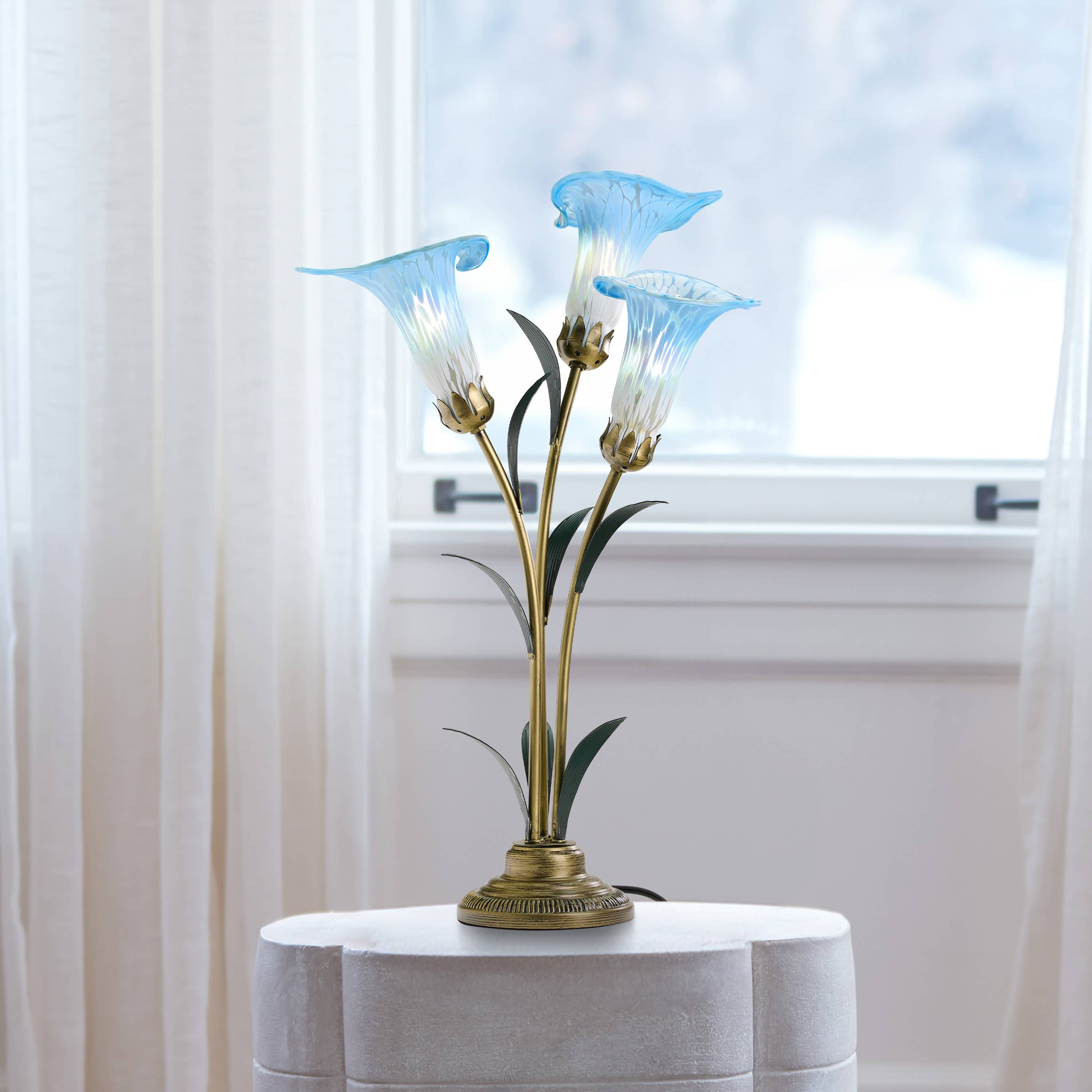 River of Goods - Wholesale Accent/Desk Lamp - 23.5"H Blue 3 Shade Handblown Glass Calla Lily Table Lamp6