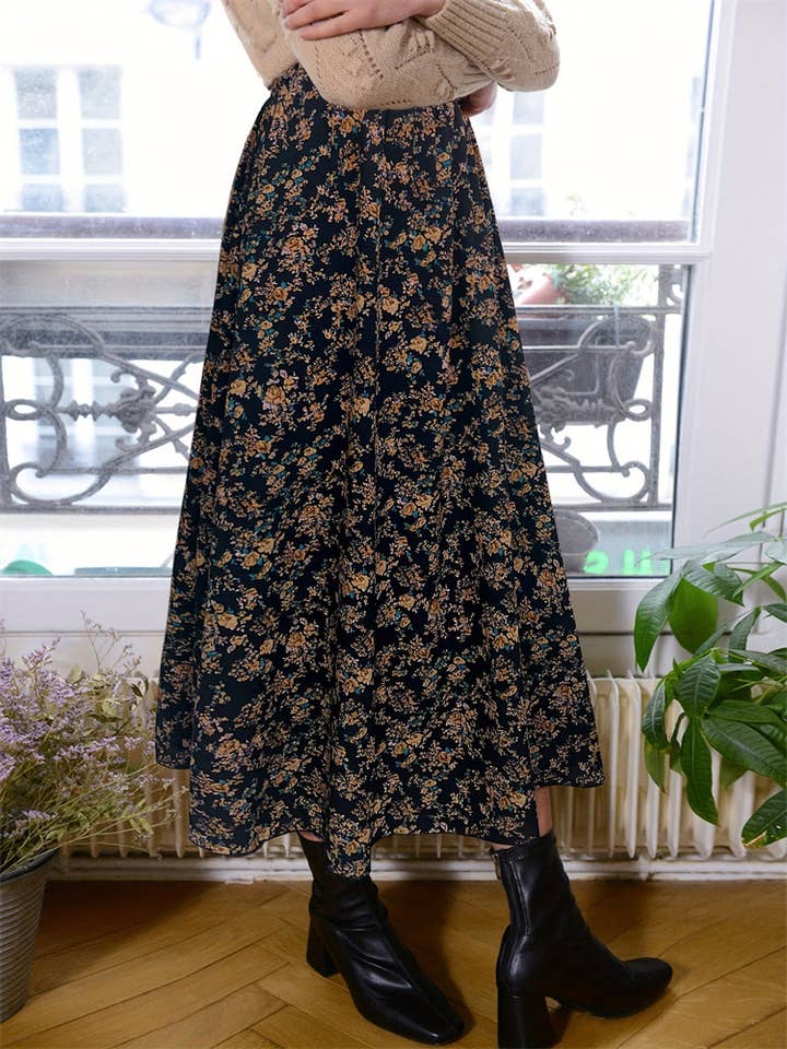 Lily Clothing - Wholesale Skirt - Women's - Elastic waist floral print A-line skirt2