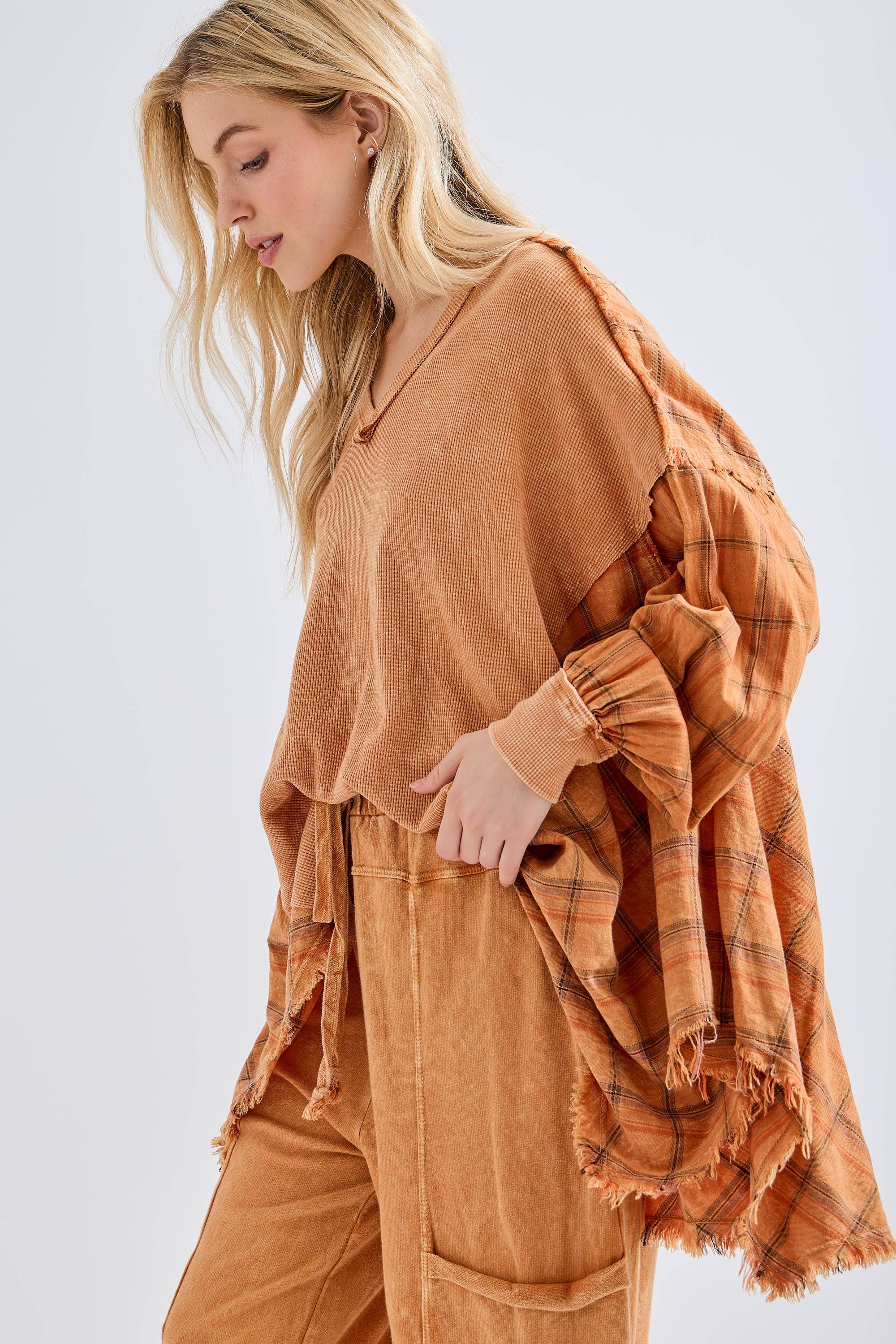 J.Her - Vente Tunique – femme - Top surdimensionné Boho avec flanelle à carreaux, taille HT414420