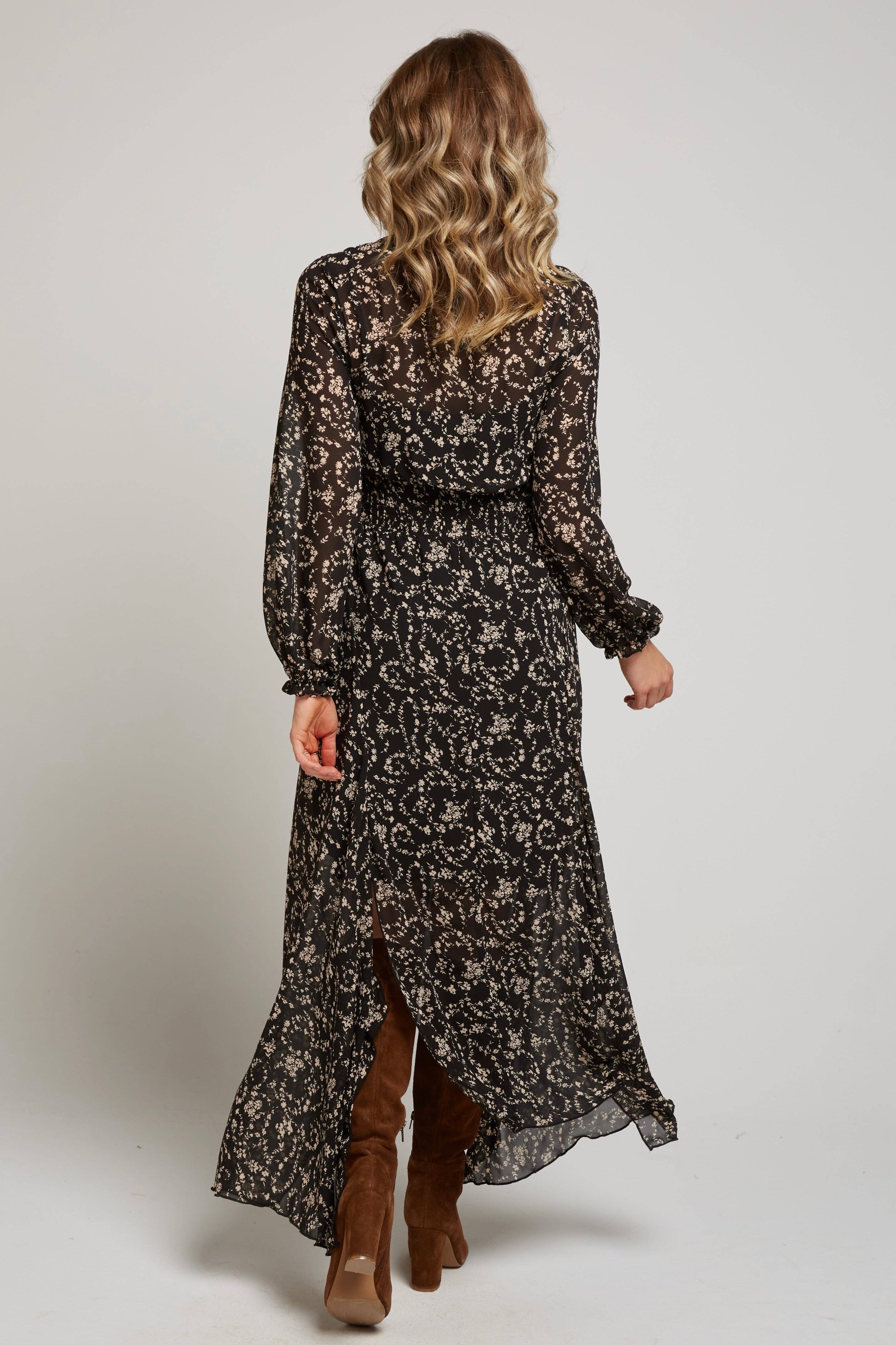 INDIE2 - Long black printed dress – for wholesale on Faire2