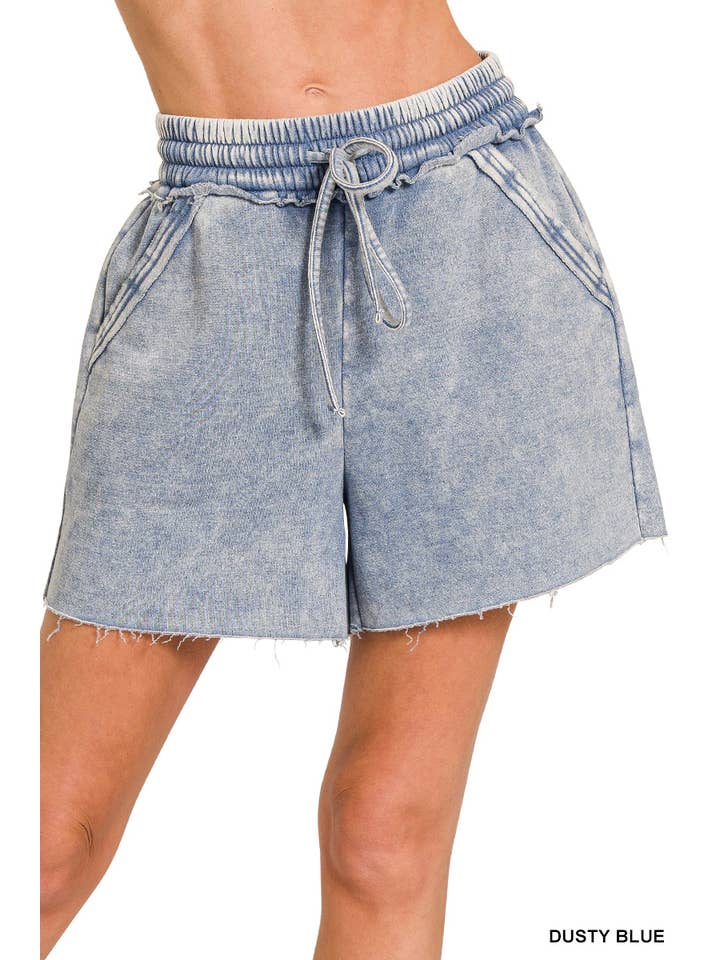 Vanilla Monkey - Wholesale Lounge Shorts - Women's - Acid Wash Fleece Drawstring Shorts With Pockets8