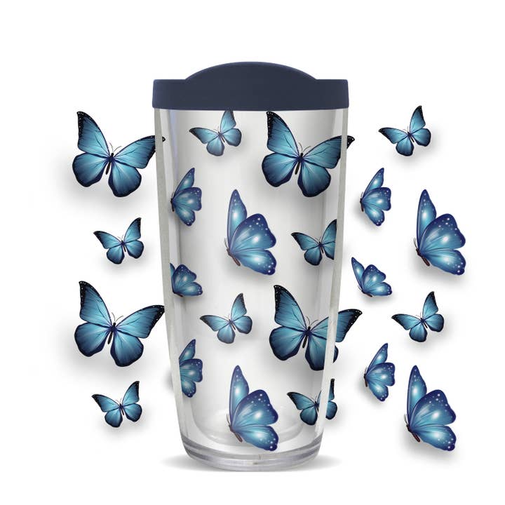 Blue Morpho in Flight Tumbler for wholesale by FREEHEART