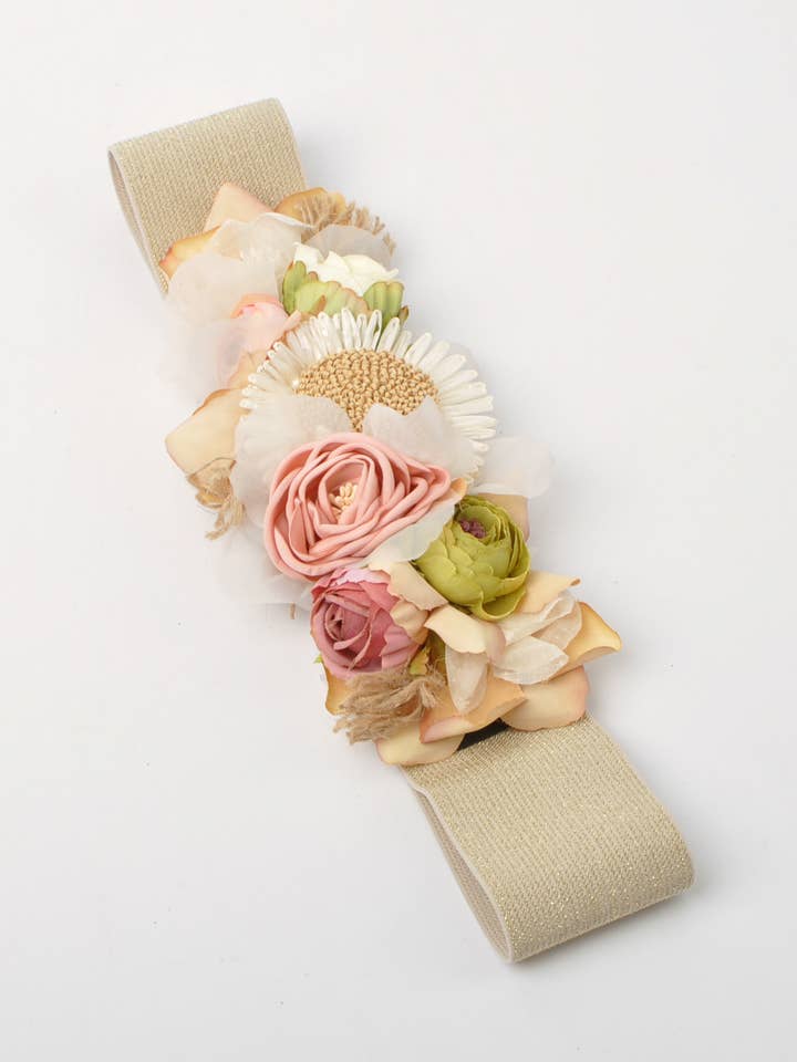 Elastisk bælte med grønne blomster for engroshandel hos Victoria Moda