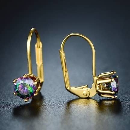 18k Yellow Gold PlatGenuine Mystic Topaz Lever Back Earrings for wholesale by FASHIONISTAAA