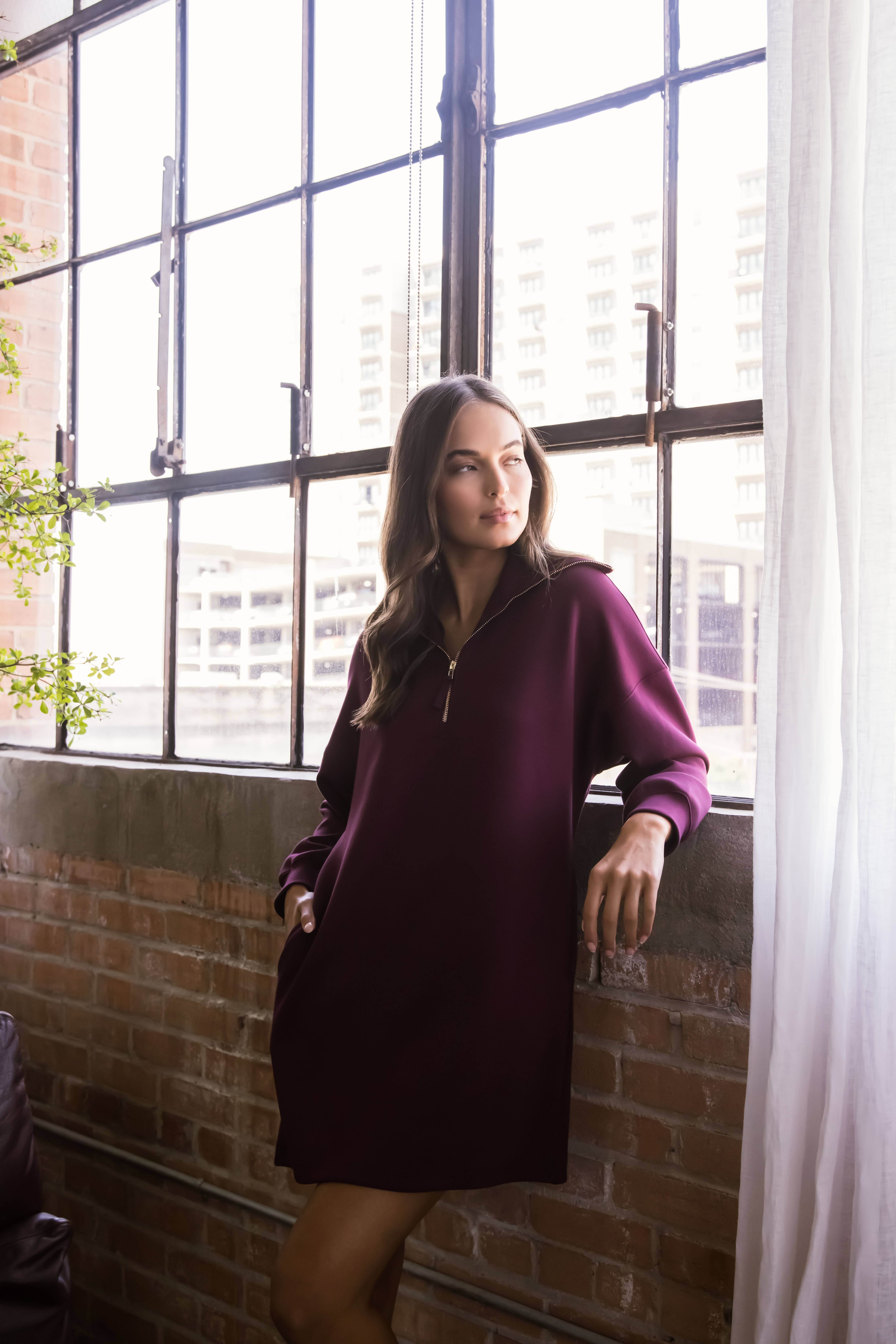 P. CILL - Wholesale Dress - Women's - P. CILL Butter Modal Quarter Zip Up Long Sleeve Dress29