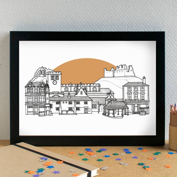 Penrith Skyline Landmarks Art Print - unframed for wholesale by Becka Griffin Illustration