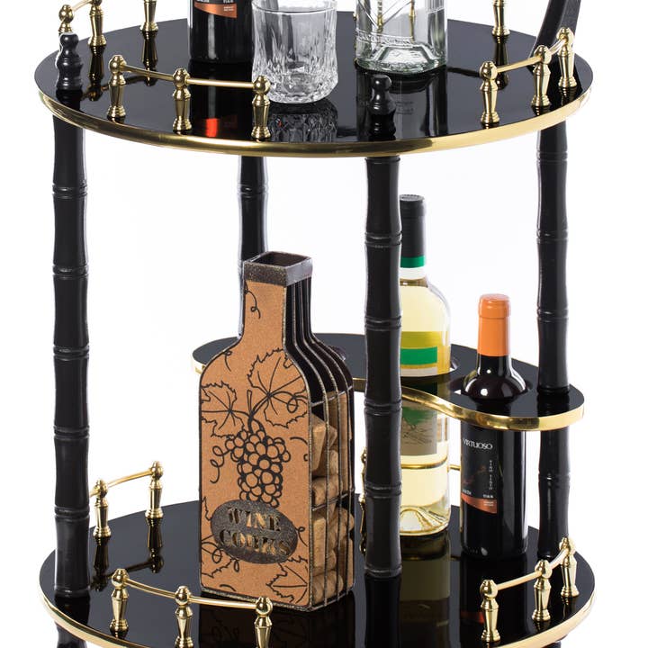 Quickway Imports - Wholesale Bar Cart - Round Wood Serving Bar Cart Tea Trolley with 2 Tier Shelves