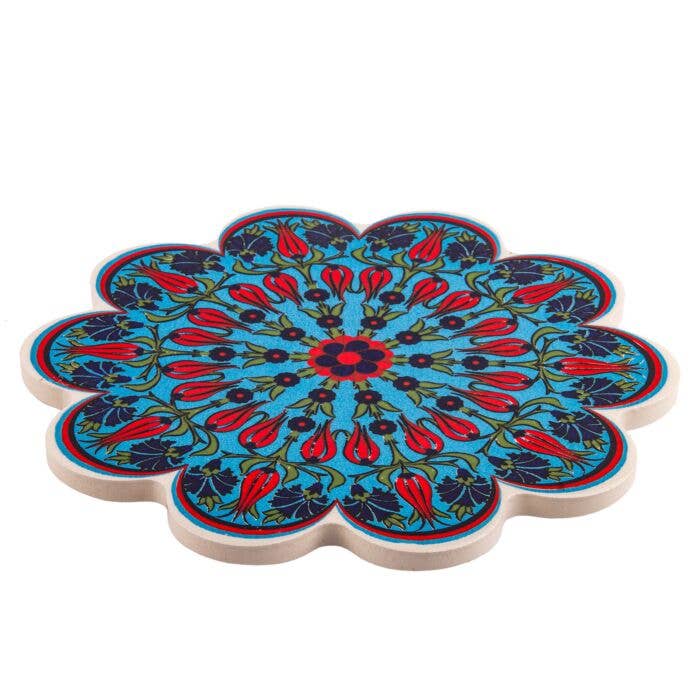 STP - Wholesale Trivet - Tulips on Turquaz Large Vintage Ceramic Tile Trivet