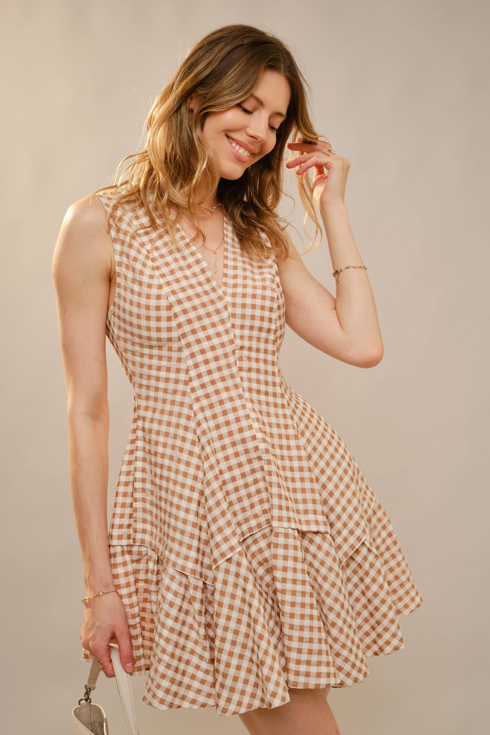 Blue B - Wholesale Dress - Women's - 47022D - Gingham Flare Mini Dress13